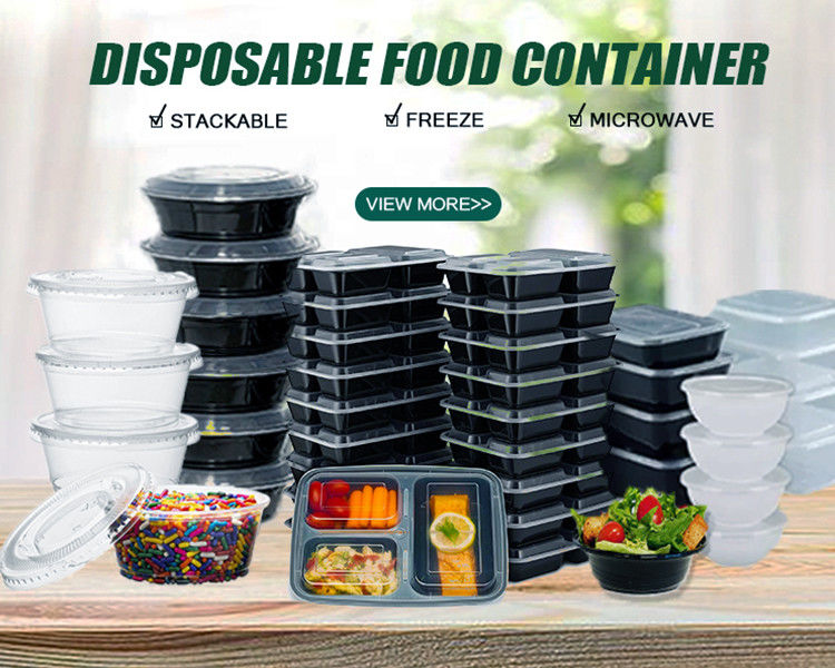 Containers de alimentos de plástico descartáveis para almoço personalizados disponíveis em 2 a 8 compartimentos
