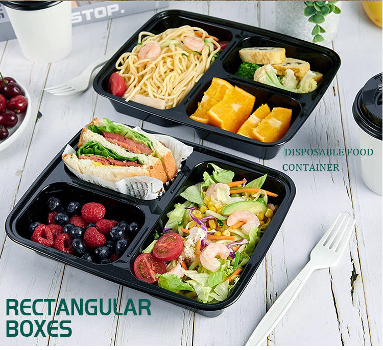 Containers de alimentos de plástico descartáveis para almoço personalizados disponíveis em 2 a 8 compartimentos