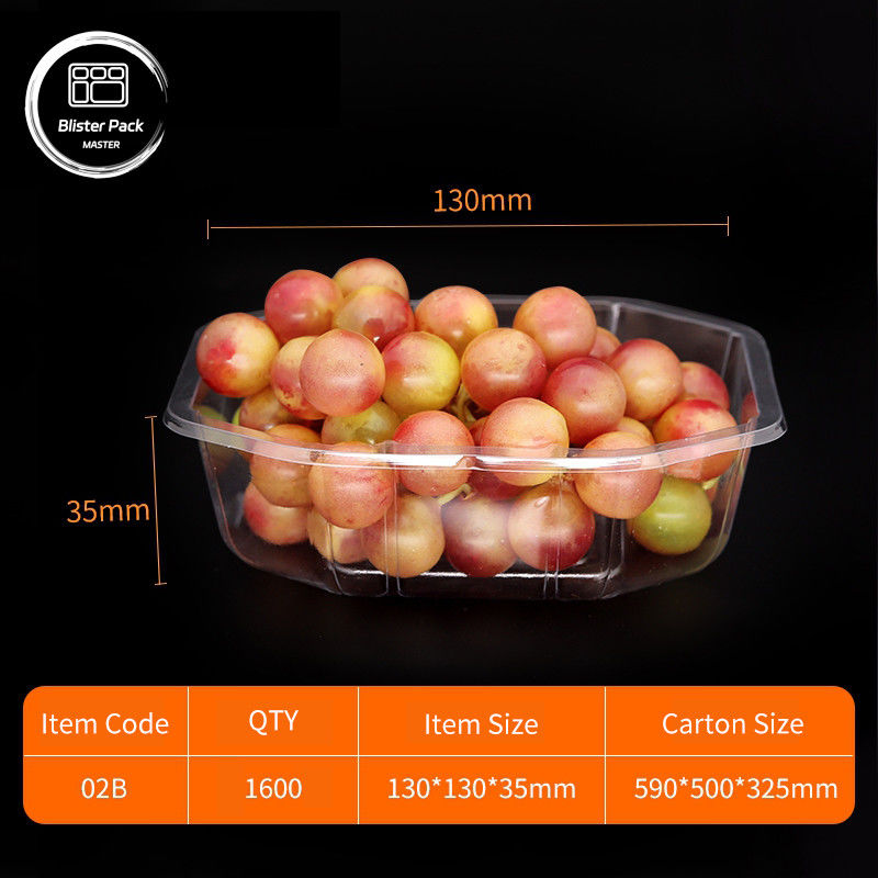 Containers de frutas PET transparentes de casca de amêndoa Caixas de plástico descartáveis com tampa para embalagens de litchi e uvas