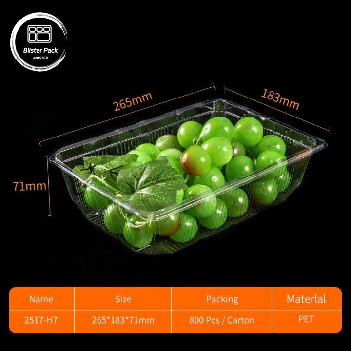 Containers de frutas PET transparentes de casca de amêndoa Caixas de plástico descartáveis com tampa para embalagens de litchi e uvas