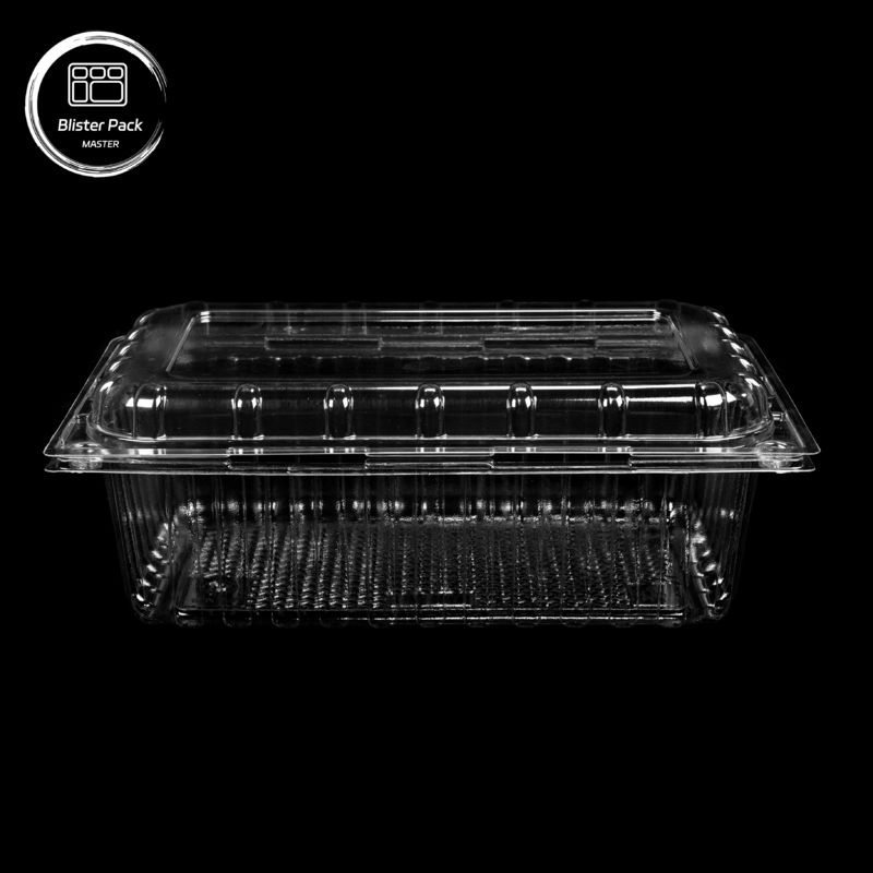 Containers de frutas PET transparentes de casca de amêndoa Caixas de plástico descartáveis com tampa para embalagens de litchi e uvas