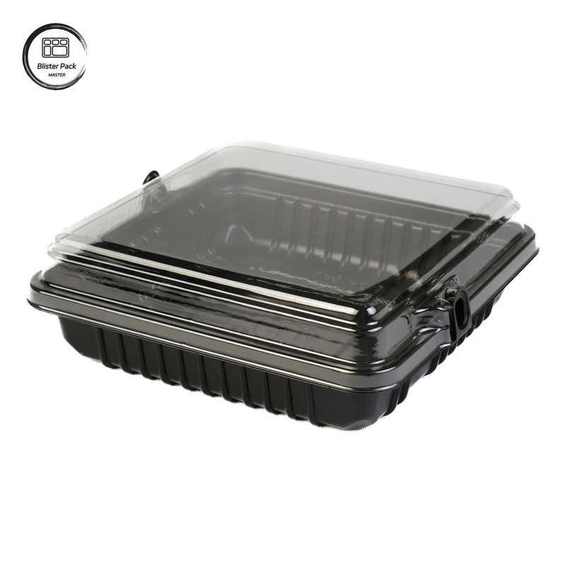 Pequenos recipientes de plástico descartáveis de PET quadrados com design empilhável para restaurante