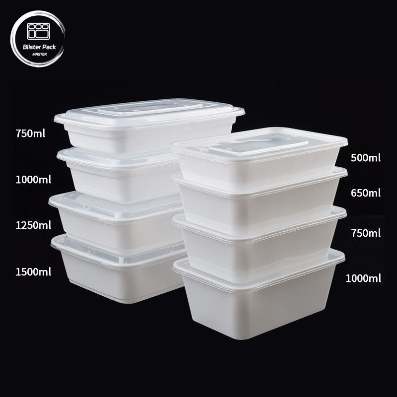 Caixa de plástico Bento descartável de microondas de PP com tampa Clea Multi-Size 500ml a 1500ml