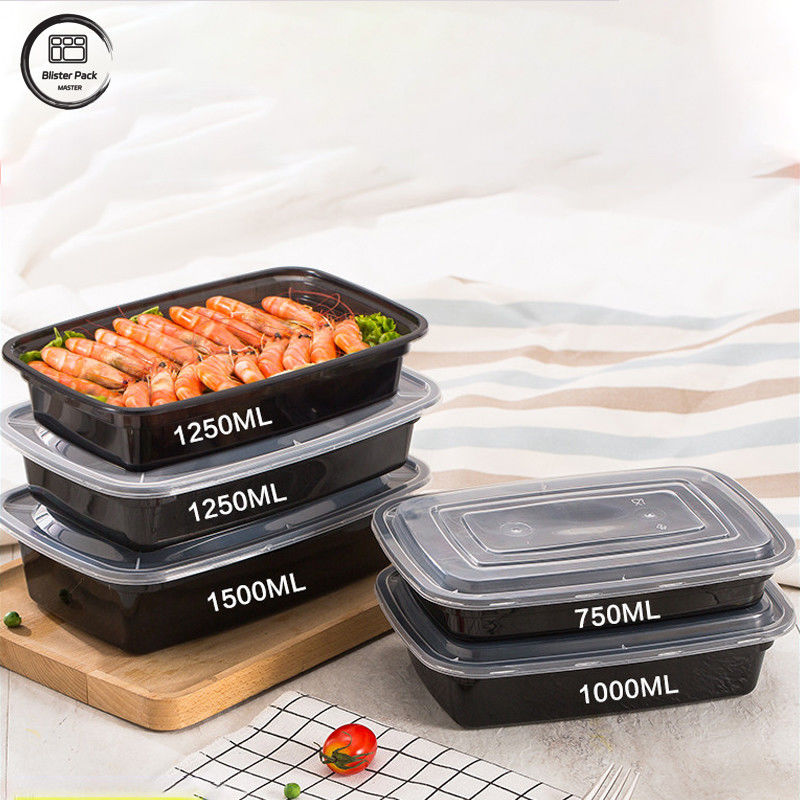 Caixa de plástico Bento descartável de microondas de PP com tampa Clea Multi-Size 500ml a 1500ml