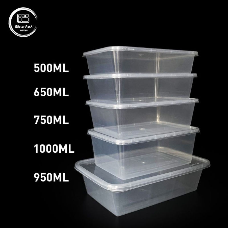 Recipientes de alimentos de plástico descartáveis de PP rectangular Tamanhos versáteis de 500 ml a 1000 ml