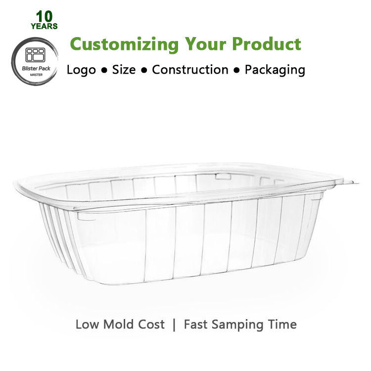 100% de PLA Biodegradable Containers Clamshell Compostable Clear Hinged Boxes para frutas e legumes