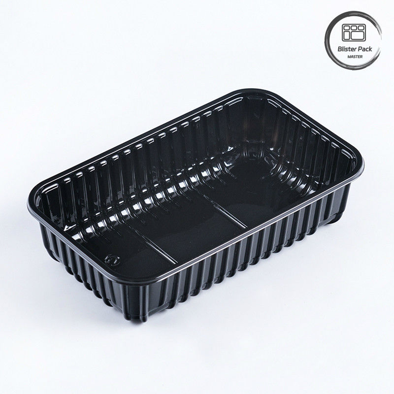 Supermercado Chilli Disponível bandeja de plástico Rectangular profunda Frutas Negro recipientes Vegetais Frescos Embalagem bandeja de alimentos