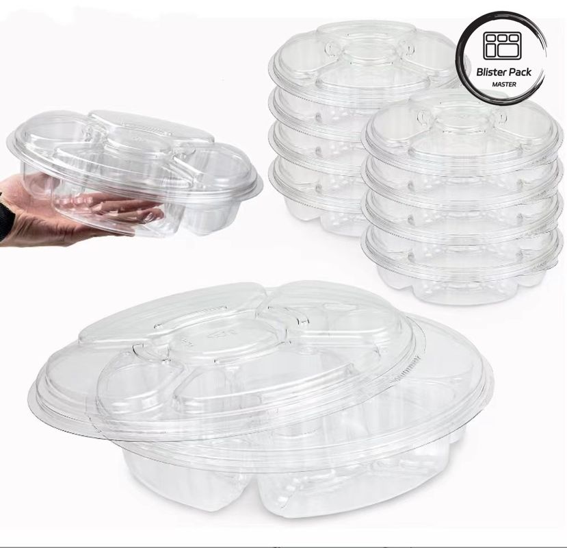 5 Secção bandeja redonda de servir com tampa bandejas de plástico para exibição de vegetais do supermercado