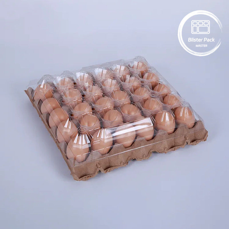Embalagem em bandeja de ovos de plástico PET 30 caixas com buracos em tamanhos S/M/L com fundo de papel