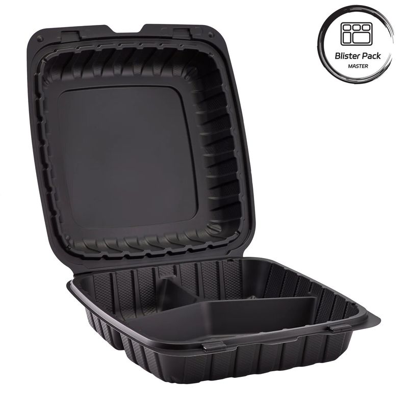 3 Compartimento de plástico termoformador para levar Container Quadrado para fast food / refeições quentes