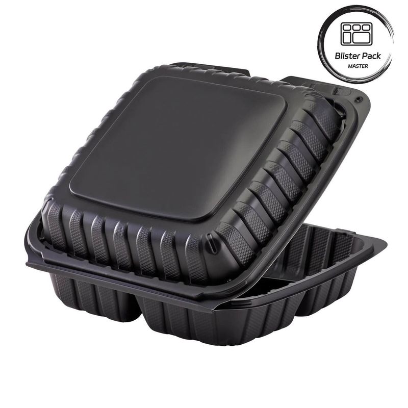 3 Compartimento de plástico termoformador para levar Container Quadrado para fast food / refeições quentes