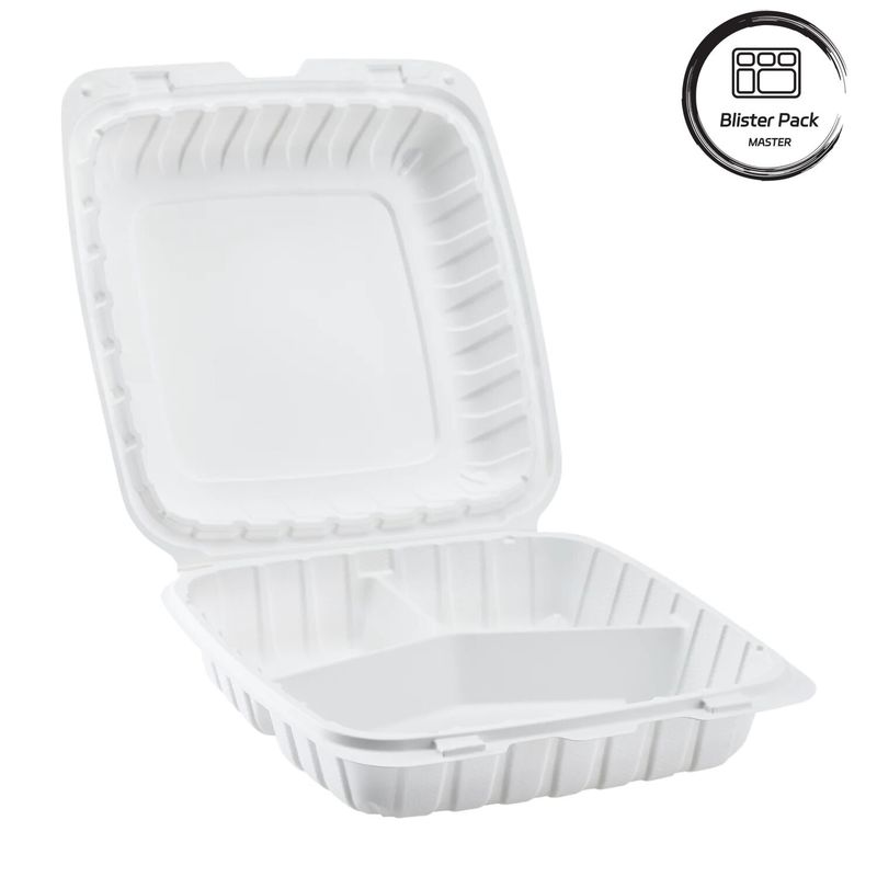 3 Compartimento de plástico termoformador para levar Container Quadrado para fast food / refeições quentes