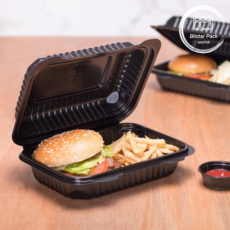 3 Compartimento de plástico termoformador para levar Container Quadrado para fast food / refeições quentes