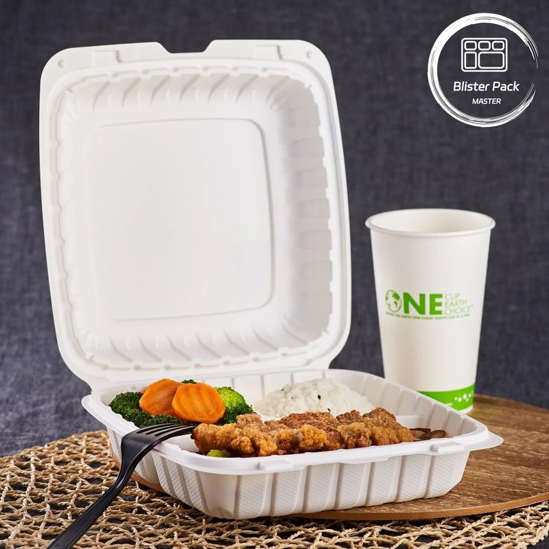 3 Compartimento de plástico termoformador para levar Container Quadrado para fast food / refeições quentes