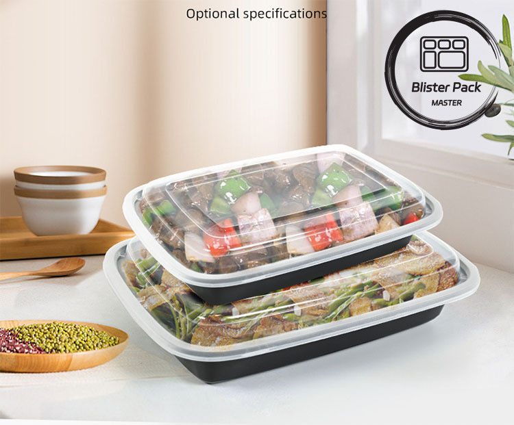 24/28/32 Oz Recipientes de preparação de refeições Caixas de alimentos descartáveis retangulares com tampa estilo Bento