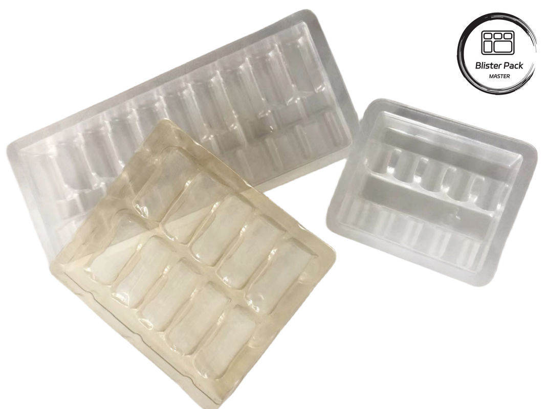 OEM & ODM PET Vacuum Forming Blister Plastic Tray, embalagem interna personalizada para ampolas e frascos