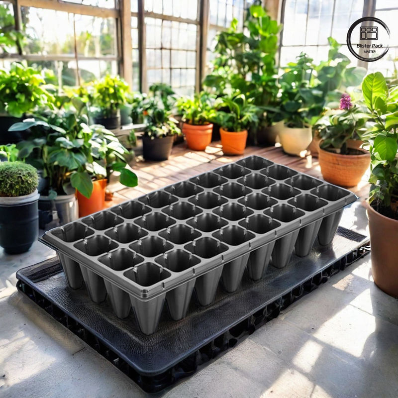 Taça de sementes de plantação de plástico de 32 células, formada a vácuo para o crescimento de sementes, taça de semeadura preta