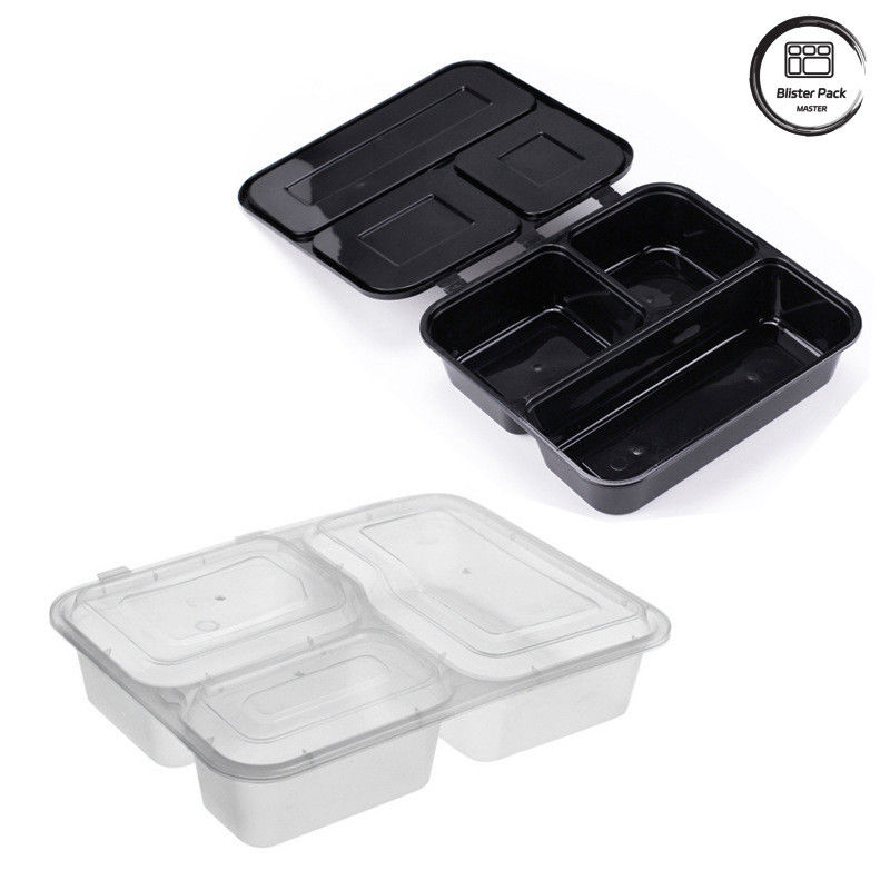 1-4 Compartimento descartável Caixa de almoço preta de microondas Design à prova de vazamento para embalagens de alimentos
